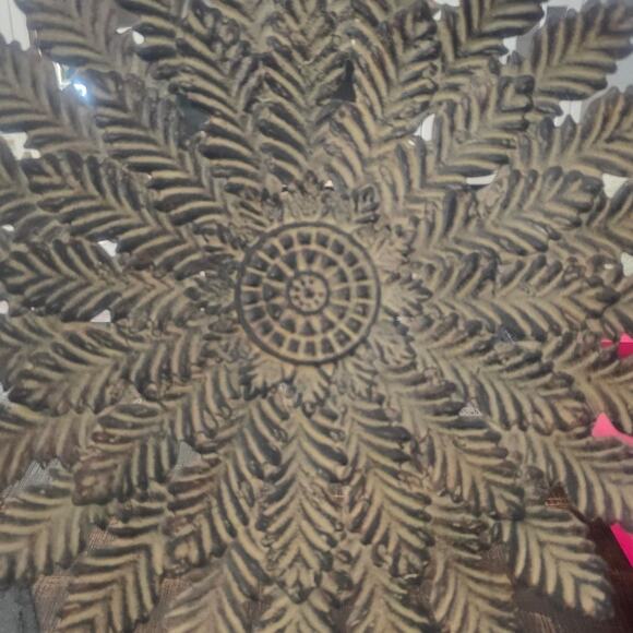 Brutalist-Style Sunburst Sunflower Patina Brass Copper Bowl Decor - Picture 3 of 5